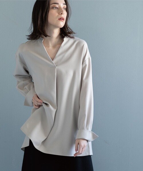 OPAQUE.CLIP（オペークドットクリップ）の「◆ウール調ツイル スキッパーブラウス（シャツ/ブラウス・レディース・アイボリー/ナチュラル/グレー系その他・42/38/40）」の15枚目の写真