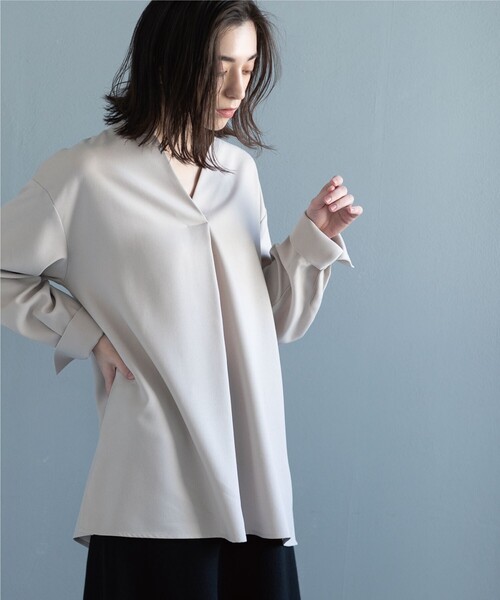 OPAQUE.CLIP（オペークドットクリップ）の「◆ウール調ツイル スキッパーブラウス（シャツ/ブラウス・レディース・アイボリー/ナチュラル/グレー系その他・42/38/40）」の16枚目の写真