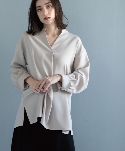 OPAQUE.CLIP（オペークドットクリップ）の「◆ウール調ツイル スキッパーブラウス（シャツ/ブラウス・レディース・アイボリー/ナチュラル/グレー系その他・42/38/40）」の17枚目の写真