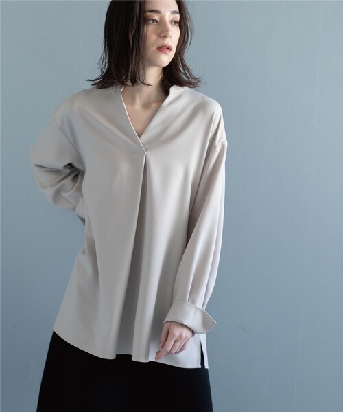 OPAQUE.CLIP（オペークドットクリップ）の「◆ウール調ツイル スキッパーブラウス（シャツ/ブラウス・レディース・アイボリー/ナチュラル/グレー系その他・42/38/40）」の19枚目の写真