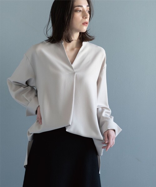 OPAQUE.CLIP（オペークドットクリップ）の「◆ウール調ツイル スキッパーブラウス（シャツ/ブラウス・レディース・アイボリー/ナチュラル/グレー系その他・42/38/40）」の21枚目の写真