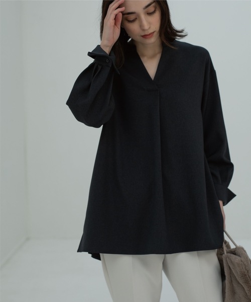 OPAQUE.CLIP（オペークドットクリップ）の「◆ウール調ツイル スキッパーブラウス（シャツ/ブラウス・レディース・アイボリー/ナチュラル/グレー系その他・42/38/40）」の3枚目の写真