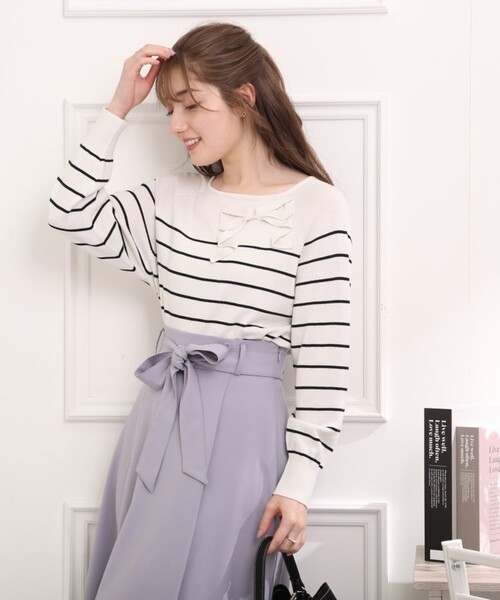 couture brooch（クチュールブローチ）の「◆リボンボーダーニット（ニット/セーター・レディース・ホワイト系5/ピンク系その他・38/42）」の21枚目の写真