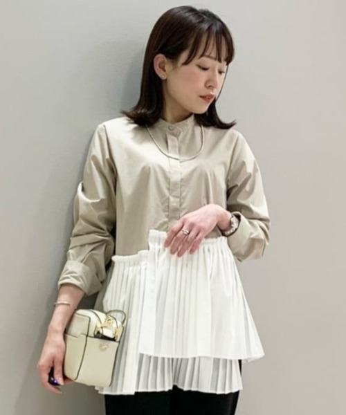 CAST:(キャストコロン)の「【イチ押し】レイヤードプリーツコンビブラウス(シャツ/ブラウス・レディース・ホワイト/ベージュ・M)」の1枚目の写真