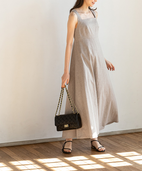 NOBLE スラブストレッチスクエアネックワンピース　ベージュ 楽天市場】【SALE／30%OFF】《追加》スラブストレッチスクエア