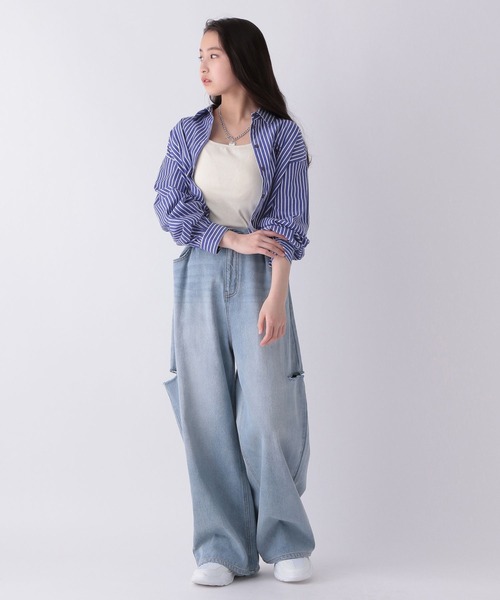 repipi armario(レピピ アルマリオ)の「ストライプカットオフショートシャツ(シャツ/ブラウス・キッズ・ブルー/サックスブルー・SMALL/MEDIUM/LARGE)」の4枚目の写真
