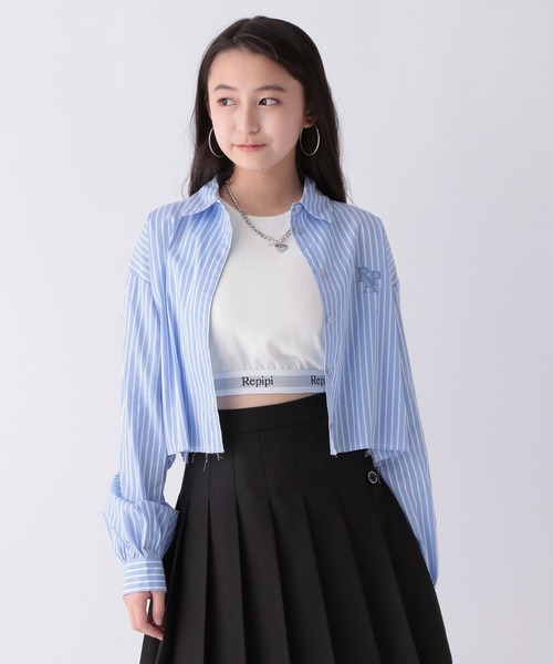 repipi armario(レピピ アルマリオ)の「ストライプカットオフショートシャツ(シャツ/ブラウス・キッズ・ブルー/サックスブルー・SMALL/MEDIUM/LARGE)」の17枚目の写真