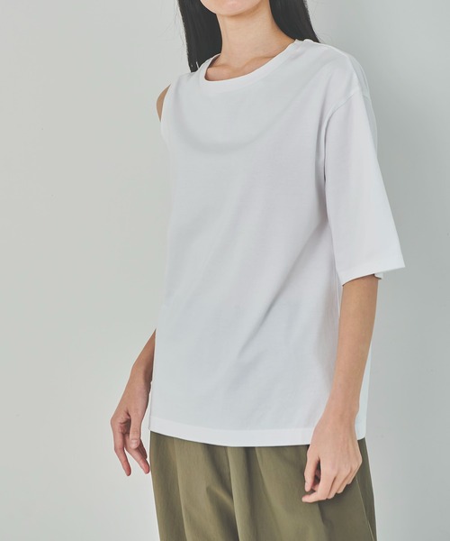 OUTERSUNSET（アウターサンセット）の「asymmetry t-shirt（Tシャツ/カットソー・レディース・ホワイト/ブラウン・FREE）」の8枚目の写真