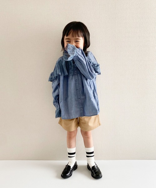 CIAOPANIC TYPY（チャオパニックティピー）の「【KIDS】【india】レース切替えボリュームスリーブブラウス（シャツ/ブラウス・キッズ・ホワイト/インディゴブルー・XL/S/M/XXL/L）」の16枚目の写真