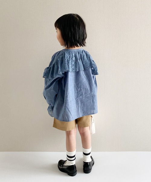 CIAOPANIC TYPY（チャオパニックティピー）の「【KIDS】【india】レース切替えボリュームスリーブブラウス（シャツ/ブラウス・キッズ・ホワイト/インディゴブルー・XL/S/M/XXL/L）」の18枚目の写真