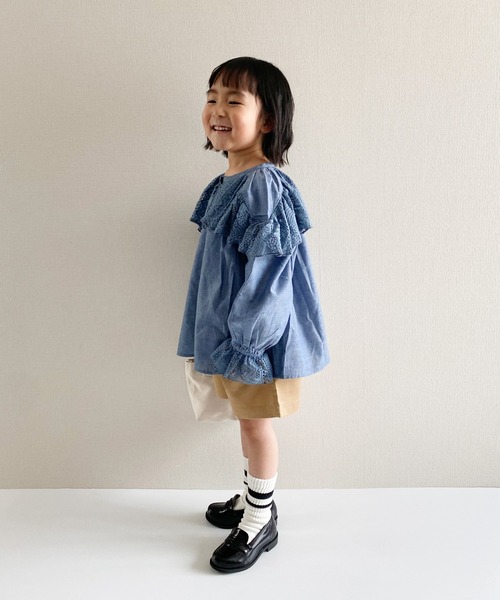CIAOPANIC TYPY（チャオパニックティピー）の「【KIDS】【india】レース切替えボリュームスリーブブラウス（シャツ/ブラウス・キッズ・ホワイト/インディゴブルー・XL/S/M/XXL/L）」の17枚目の写真
