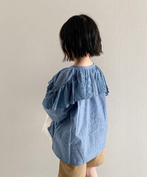 CIAOPANIC TYPY（チャオパニックティピー）の「【KIDS】【india】レース切替えボリュームスリーブブラウス（シャツ/ブラウス・キッズ・ホワイト/インディゴブルー・XL/S/M/XXL/L）」の15枚目の写真