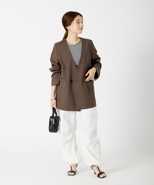 JOURNAL STANDARD(ジャーナルスタンダード)の「ノーカラーダブルジャケット(ノーカラージャケット・レディース・ネイビー/ベージュ/ブラウン・FREE)」の10枚目の写真