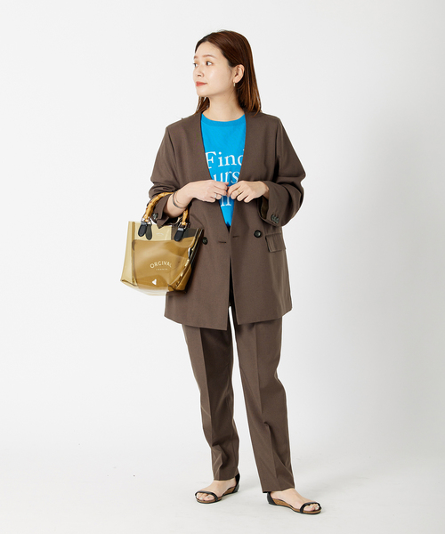 JOURNAL STANDARD(ジャーナルスタンダード)の「ノーカラーダブルジャケット(ノーカラージャケット・レディース・ネイビー/ベージュ/ブラウン・FREE)」の4枚目の写真