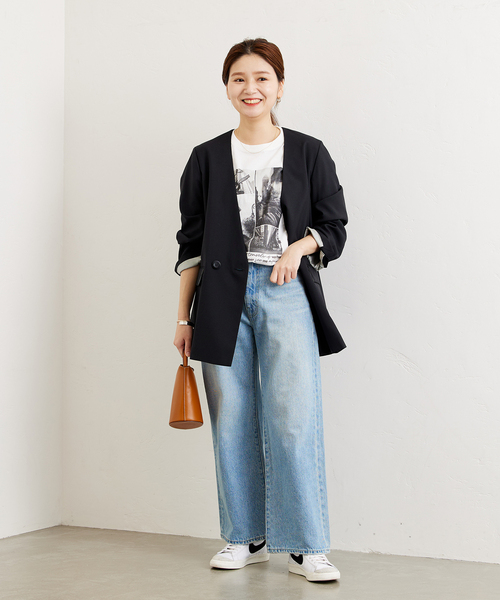 JOURNAL STANDARD(ジャーナルスタンダード)の「ノーカラーダブルジャケット(ノーカラージャケット・レディース・ネイビー/ベージュ/ブラウン・FREE)」の12枚目の写真