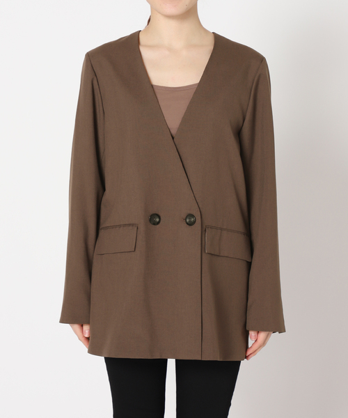JOURNAL STANDARD(ジャーナルスタンダード)の「ノーカラーダブルジャケット(ノーカラージャケット・レディース・ネイビー/ベージュ/ブラウン・FREE)」の14枚目の写真