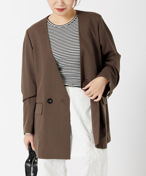 JOURNAL STANDARD(ジャーナルスタンダード)の「ノーカラーダブルジャケット(ノーカラージャケット・レディース・ネイビー/ベージュ/ブラウン・FREE)」の15枚目の写真