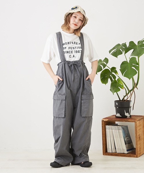 CUBE SUGAR（キューブシュガー）の「WEB限定コットンタイプライターサロペットパンツ（サロペット/オーバーオール・レディース・スミクロ/ベージュ・M）」の2枚目の写真