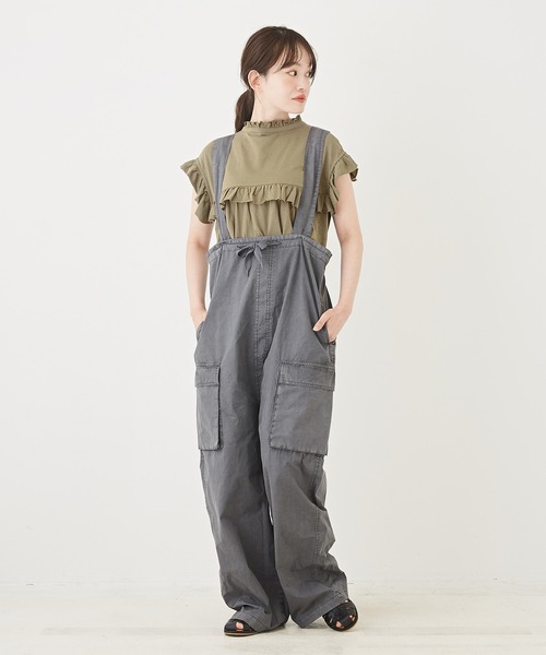 CUBE SUGAR（キューブシュガー）の「WEB限定コットンタイプライターサロペットパンツ（サロペット/オーバーオール・レディース・スミクロ/ベージュ・M）」の8枚目の写真