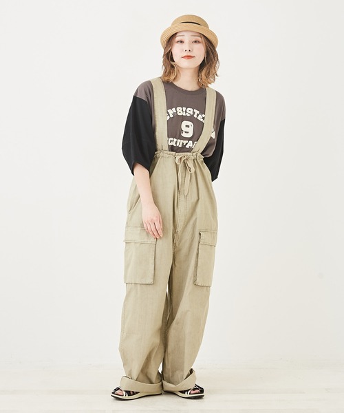 CUBE SUGAR（キューブシュガー）の「WEB限定コットンタイプライターサロペットパンツ（サロペット/オーバーオール・レディース・スミクロ/ベージュ・M）」の6枚目の写真
