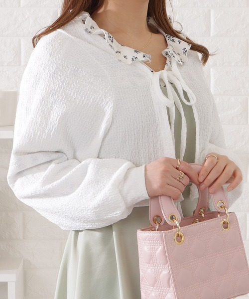 【SALE】透かしリボン配色カーディガン main image 0