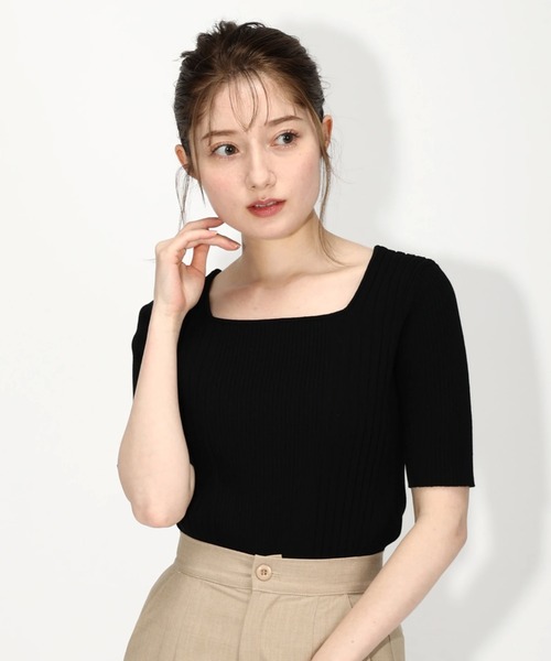 MISCH MASCH（ミッシュマッシュ）の「麻タッチスクエアネック半袖ニット（ニット/セーター・レディース・ブラック/グリーン/ホワイト/ベージュ/ピンク/ワイン/モカ/ブルー系・MEDIUM）」の13枚目の写真
