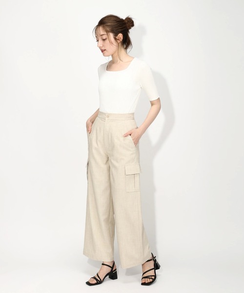 MISCH MASCH（ミッシュマッシュ）の「麻タッチスクエアネック半袖ニット（ニット/セーター・レディース・ブラック/グリーン/ホワイト/ベージュ/ピンク/ワイン/モカ/ブルー系・MEDIUM）」の18枚目の写真