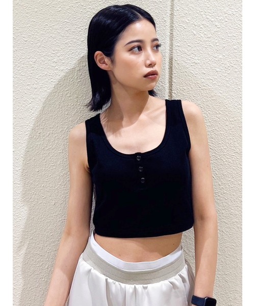 GYDA(ジェイダ)の「【みちょぱコラボ】ヘンリーネックテレコタンクトップ(タンクトップ・レディース・ブラック/オフホワイト・FREE)」の2枚目の写真