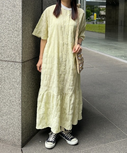 kutir（クティール）の「【共紐付き】アソートティアードシャツワンピース（シャツワンピース・レディース・ライトブルー/ライトグリーン/オフホワイト・SMALL/MEDIUM/LARGE）」の2枚目の写真