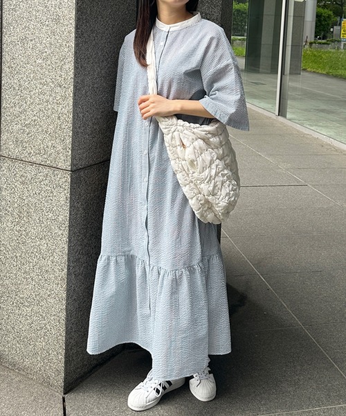 kutir（クティール）の「【共紐付き】アソートティアードシャツワンピース（シャツワンピース・レディース・ライトブルー/ライトグリーン/オフホワイト・SMALL/MEDIUM/LARGE）」の3枚目の写真