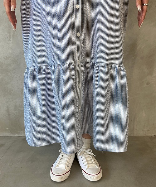 kutir（クティール）の「【共紐付き】アソートティアードシャツワンピース（シャツワンピース・レディース・ライトブルー/ライトグリーン/オフホワイト・SMALL/MEDIUM/LARGE）」の14枚目の写真