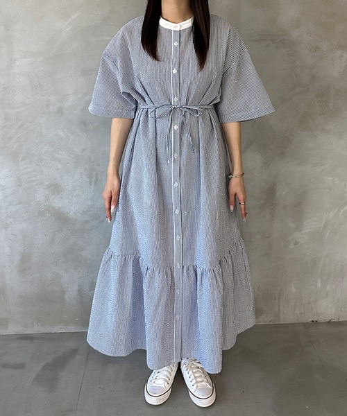 kutir（クティール）の「【共紐付き】アソートティアードシャツワンピース（シャツワンピース・レディース・ライトブルー/ライトグリーン/オフホワイト・SMALL/MEDIUM/LARGE）」の7枚目の写真