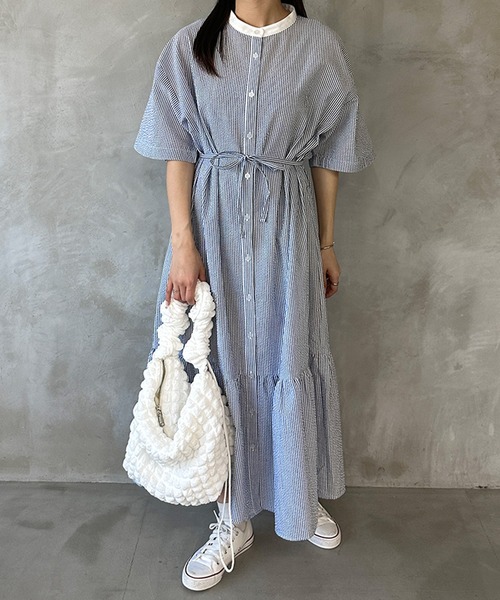 kutir（クティール）の「【共紐付き】アソートティアードシャツワンピース（シャツワンピース・レディース・ライトブルー/ライトグリーン/オフホワイト・SMALL/MEDIUM/LARGE）」の8枚目の写真