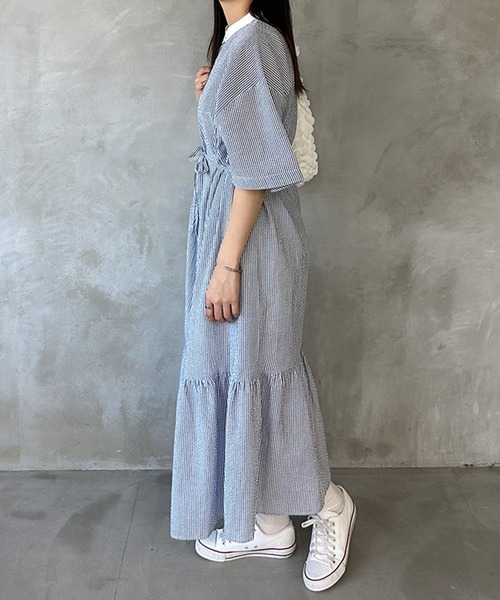 kutir（クティール）の「【共紐付き】アソートティアードシャツワンピース（シャツワンピース・レディース・ライトブルー/ライトグリーン/オフホワイト・SMALL/MEDIUM/LARGE）」の5枚目の写真