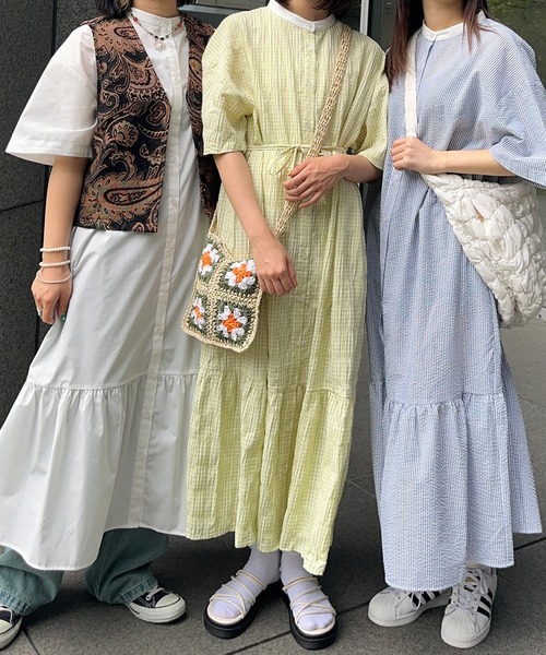 kutir（クティール）の「【共紐付き】アソートティアードシャツワンピース（シャツワンピース・レディース・ライトブルー/ライトグリーン/オフホワイト・SMALL/MEDIUM/LARGE）」の4枚目の写真