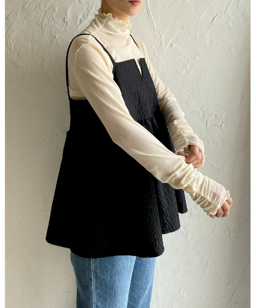 She's Closet（シーズクローゼット）の「ボリュームフレアギャザーふくれジャガードペプラムキャミソールトップス（キャミソール・レディース・グリーン/アイボリー/ブラック/ブラウン/ベージュ・FREE）」の13枚目の写真