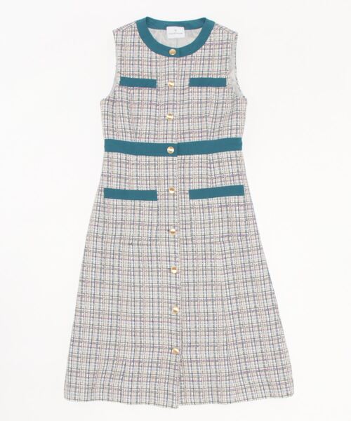 Dear Princess（ディアプリンセス）の「スラブブッチャーツイード　ノースリーブワンピース（ワンピース・レディース・ブルー/ホワイト・MEDIUM/SMALL）」の2枚目の写真