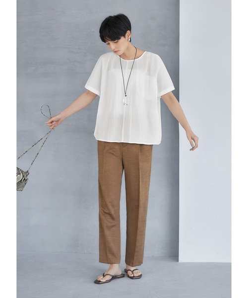 STYLE DELI(スタイルデリ)の「シワ加工ナイロンワイドブラウス(Tシャツ/カットソー・レディース・ブラック/ホワイト/ベージュ・FREE)」の16枚目の写真