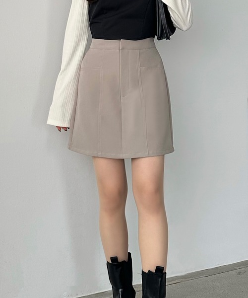 MUSINSA STANDARD LADY'S_ウールフランネルミニスカート_4色 セール】ステッチミニスカート（ペチパンツ付き)（スカート