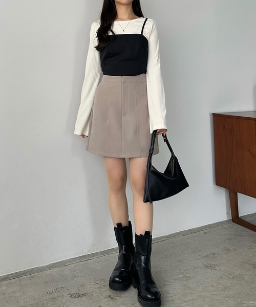 callautia（カラウティア）の「ステッチミニスカート（ペチパンツ付き)（スカート・レディース・ブラック/ダークブラウン/グレイッシュベージュ・MEDIUM/LARGE/SMALL）」の10枚目の写真