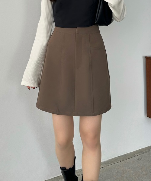 callautia（カラウティア）の「ステッチミニスカート（ペチパンツ付き)（スカート・レディース・ブラック/ダークブラウン/グレイッシュベージュ・MEDIUM/LARGE/SMALL）」の15枚目の写真