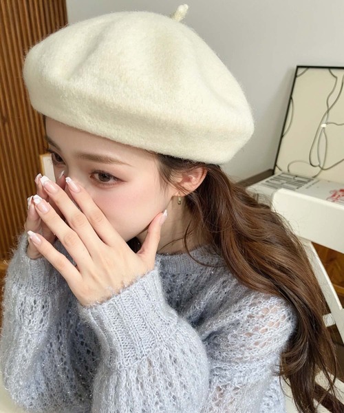 moment+（モーメントプラス）の「ウール混ベレー帽（ハンチング/ベレー帽・レディース・モカ/ベージュ/アイボリー/ブラック/チャコールグレー/杢グレー・FREE）」の15枚目の写真