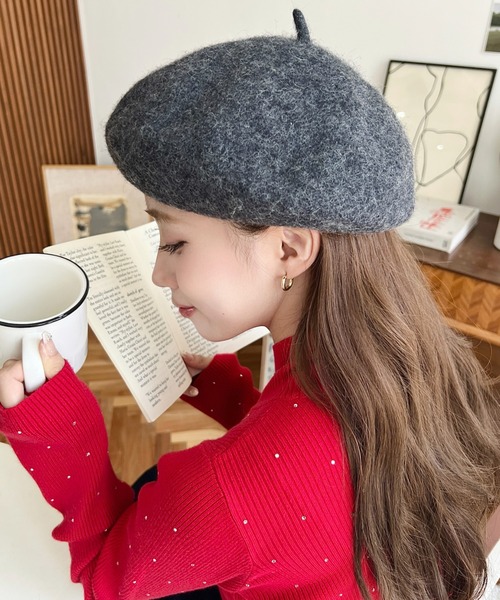 moment+（モーメントプラス）の「ウール混ベレー帽（ハンチング/ベレー帽・レディース・モカ/ベージュ/アイボリー/ブラック/チャコールグレー/杢グレー・FREE）」の21枚目の写真