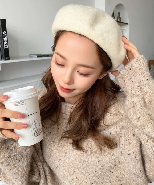 moment+（モーメントプラス）の「ウール混ベレー帽（ハンチング/ベレー帽・レディース・モカ/ベージュ/アイボリー/ブラック/チャコールグレー/杢グレー・FREE）」の8枚目の写真