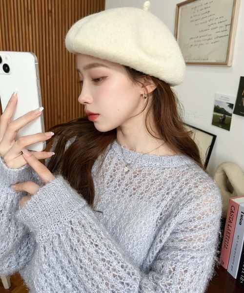 moment+（モーメントプラス）の「ウール混ベレー帽（ハンチング/ベレー帽・レディース・モカ/ベージュ/アイボリー/ブラック/チャコールグレー/杢グレー・FREE）」の18枚目の写真