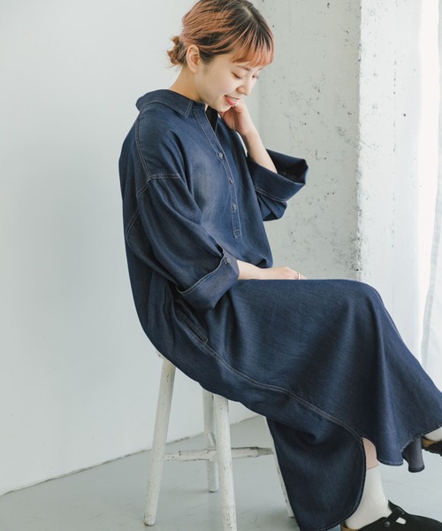 ITEMS URBANRESEARCH（アイテムズ アーバンリサーチ）の「テンセルデニムワンピース（ワンピース・レディース・ネイビー/ブルー・FREE）」の7枚目の写真