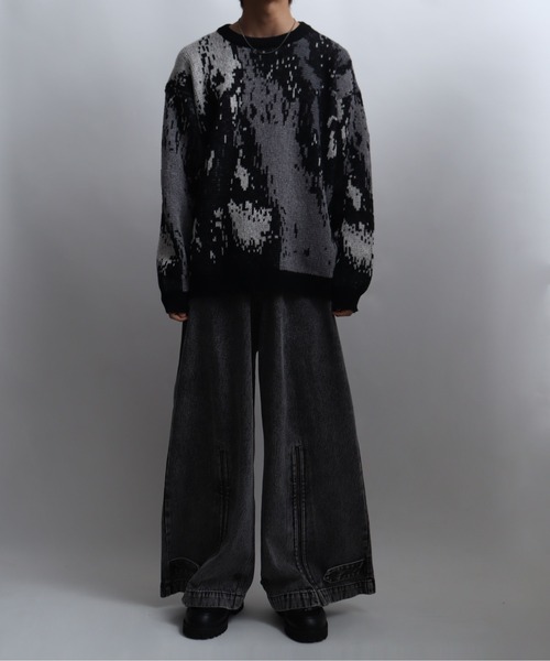 セール】総柄モヘアライクニットクルーネックセーター（ニット