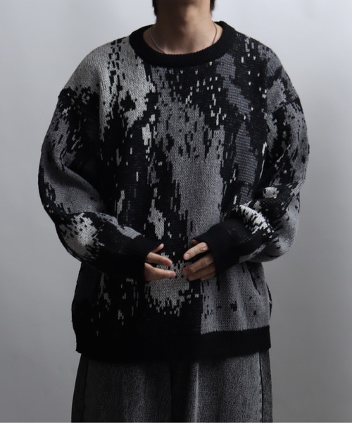 セール】総柄モヘアライクニットクルーネックセーター（ニット