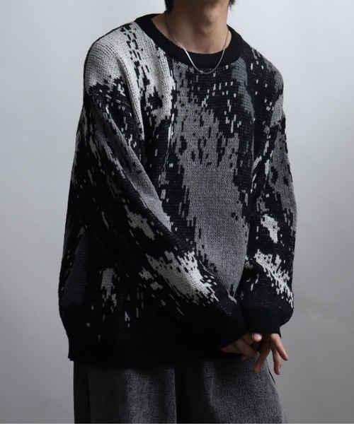 セール】総柄モヘアライクニットクルーネックセーター（ニット