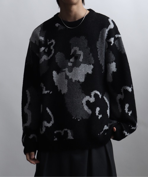 セール】総柄モヘアライクニットクルーネックセーター（ニット